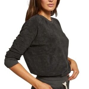 Perfectwhitetee Saylor Loop Terry Sweatshirt Women XS Black Raglan Varsity Comfy